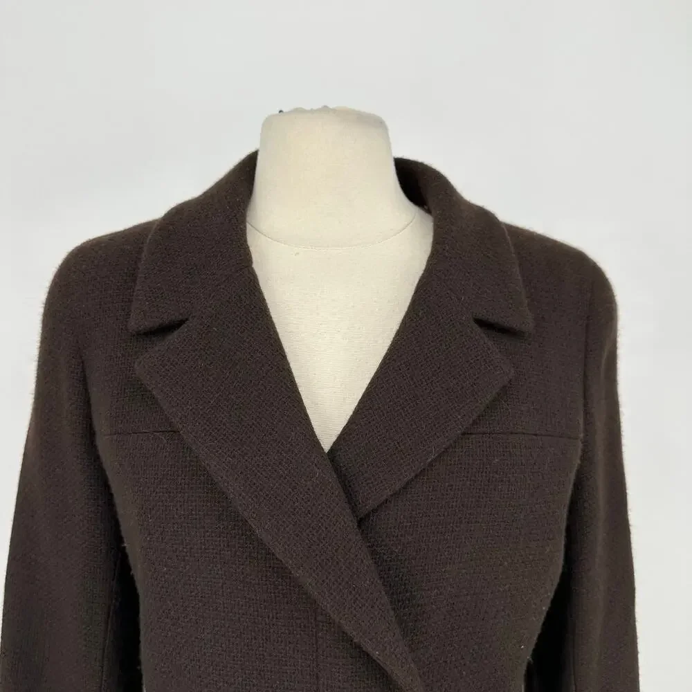Vintage Y2K Runway CHANEL  FR 44 Blazer Skirt Set Chocolate Brown Cashmere Silk